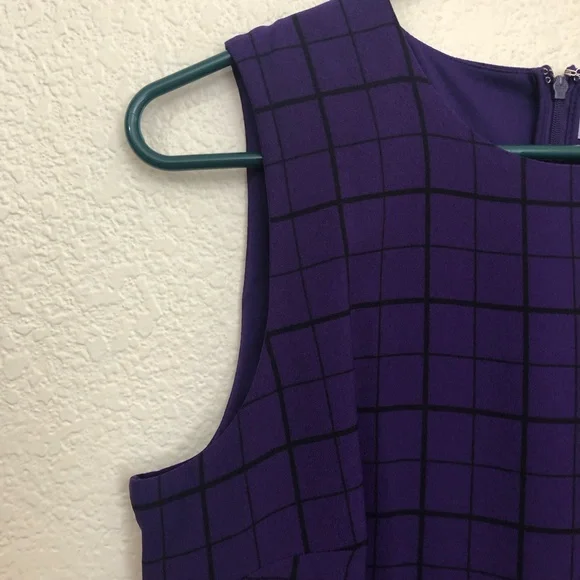 ELLE Womens Medium Sleeveless Peplum Asymmetrical Top Blouse Purple Checkers NWT - Picture 8 of 16